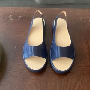 Navy blue sandals with heel strap!  Brand new!